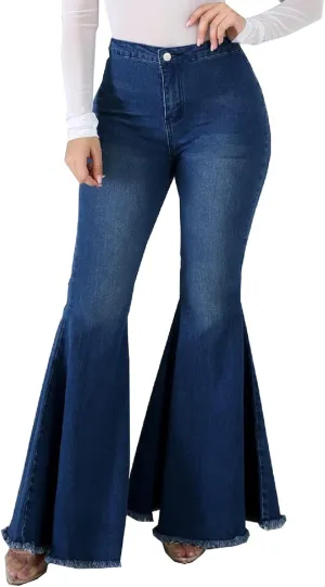 Bell Bottom Jeans for Women High Waisted Stretch Ripped Skinny Hole Classic Raw Hem Denim Flare Pants