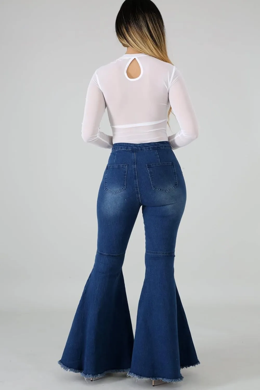 Bell Bottom Jeans for Women High Waisted Stretch Ripped Skinny Hole Classic Raw Hem Denim Flare Pants