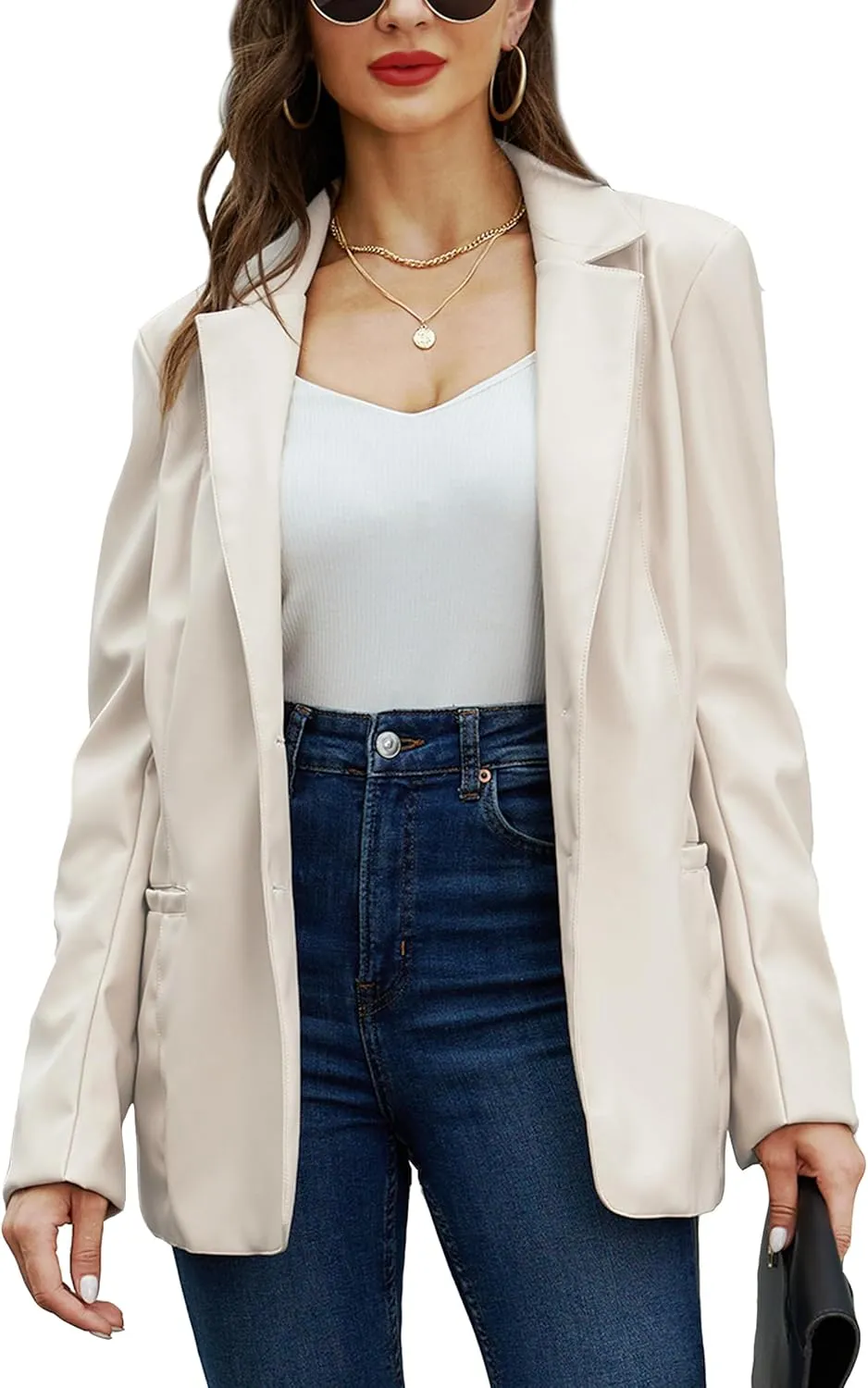 Bellivera Women Faux Leather Motorcycle Jacket Trendy Moto Biker Casual Spring Coat
