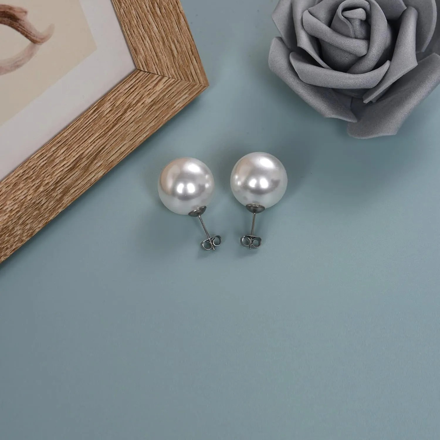 Big Pearl Earrings - Extra Oversized Classic Faux Round Large Simulated Pearl Studs for Women,Hypoallergenic to Sensitive Ears