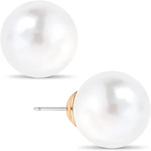 Big Simulated Pearl Earrings for Women - Oversized Classic Faux Round Large Ear Studs, Hypoallergenic and Safe for Sensitive Ears