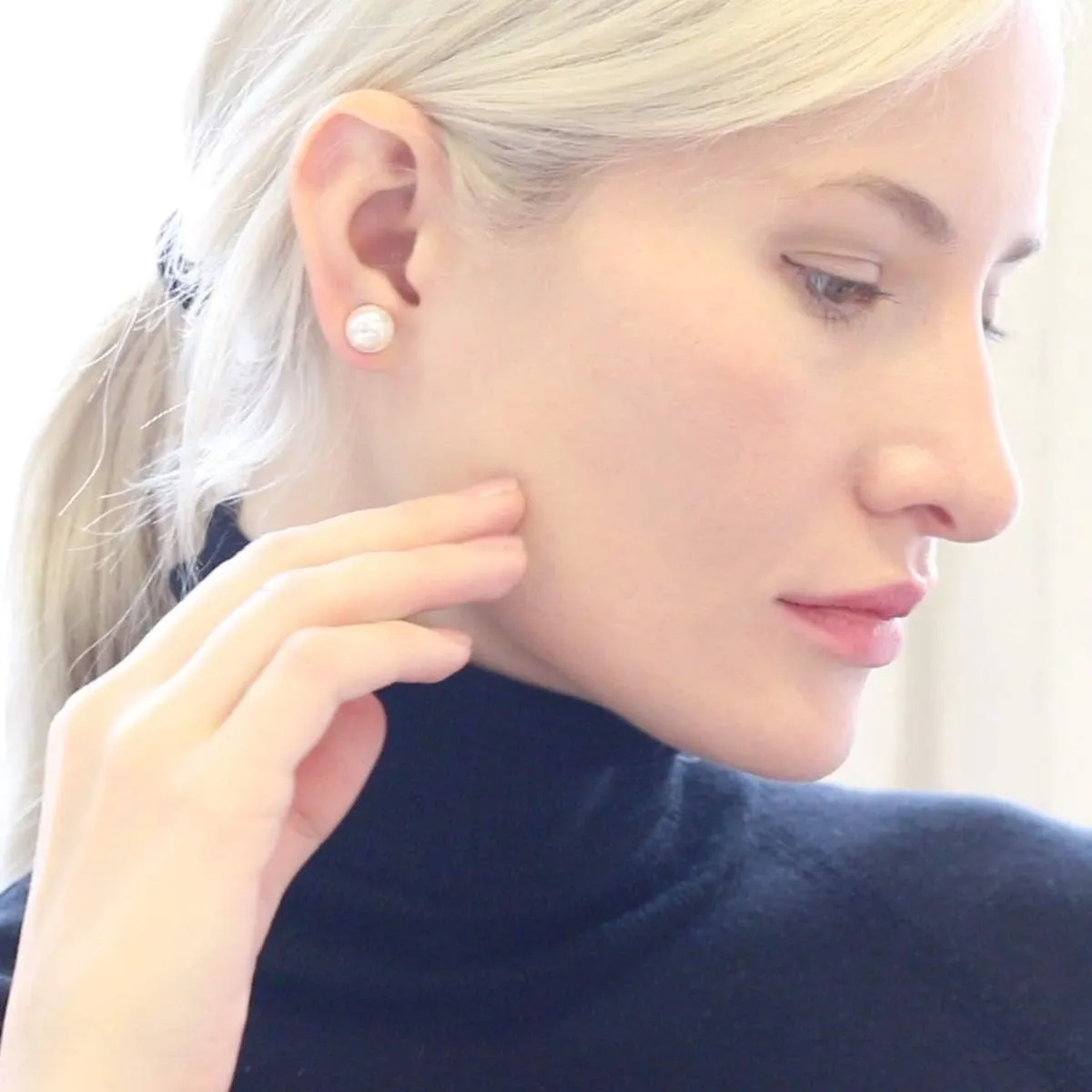 Big Simulated Pearl Earrings for Women - Oversized Classic Faux Round Large Ear Studs, Hypoallergenic and Safe for Sensitive Ears