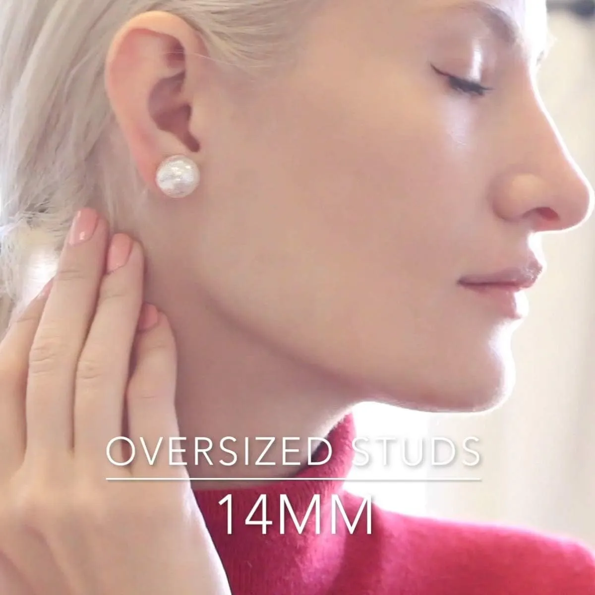 Big Simulated Pearl Earrings for Women - Oversized Classic Faux Round Large Ear Studs, Hypoallergenic and Safe for Sensitive Ears