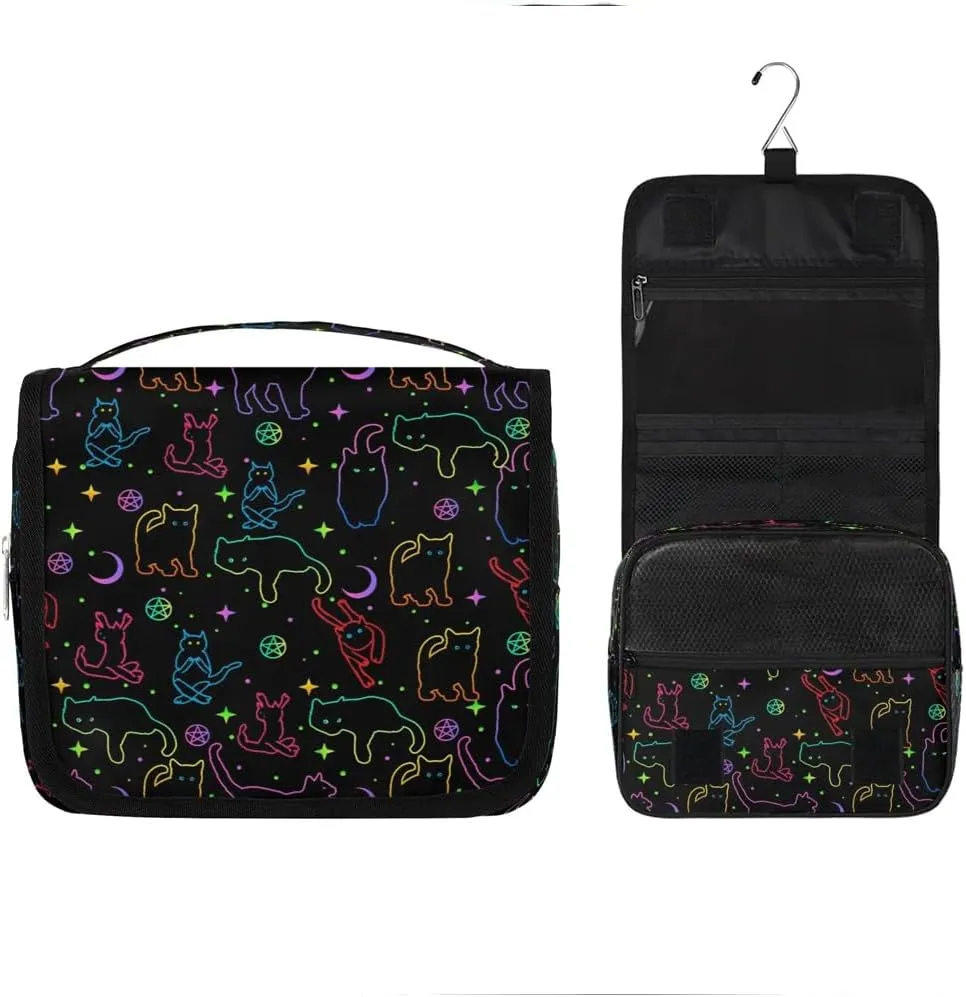 Black Cats Hanging Toiletry Bag, Spacious Travel Toiletry Bag for Women Men, Cosmetic Bags for Women, Travel Makeup Bag Suitable for Business, Camping, and Fitness