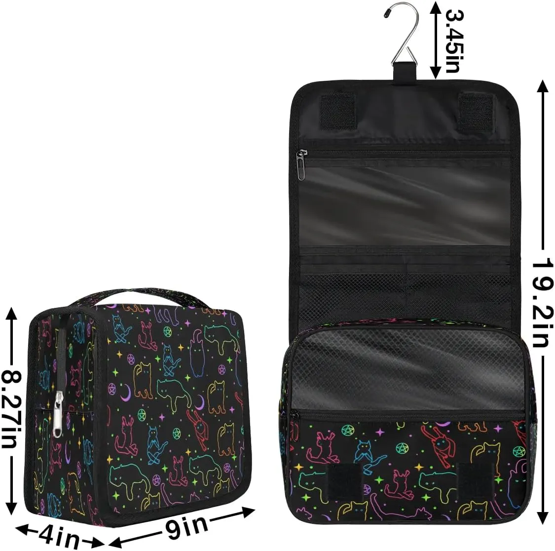 Black Cats Hanging Toiletry Bag, Spacious Travel Toiletry Bag for Women Men, Cosmetic Bags for Women, Travel Makeup Bag Suitable for Business, Camping, and Fitness