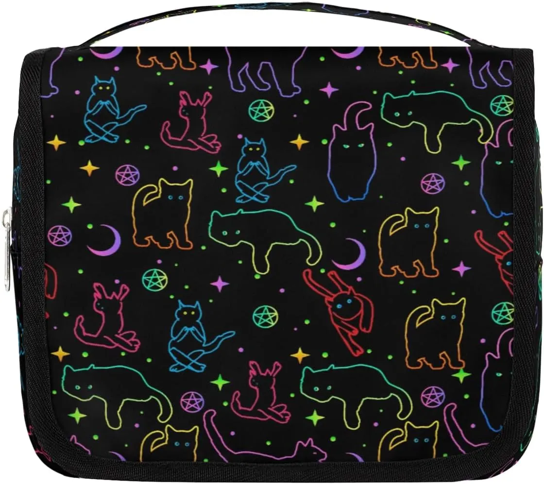 Black Cats Hanging Toiletry Bag, Spacious Travel Toiletry Bag for Women Men, Cosmetic Bags for Women, Travel Makeup Bag Suitable for Business, Camping, and Fitness