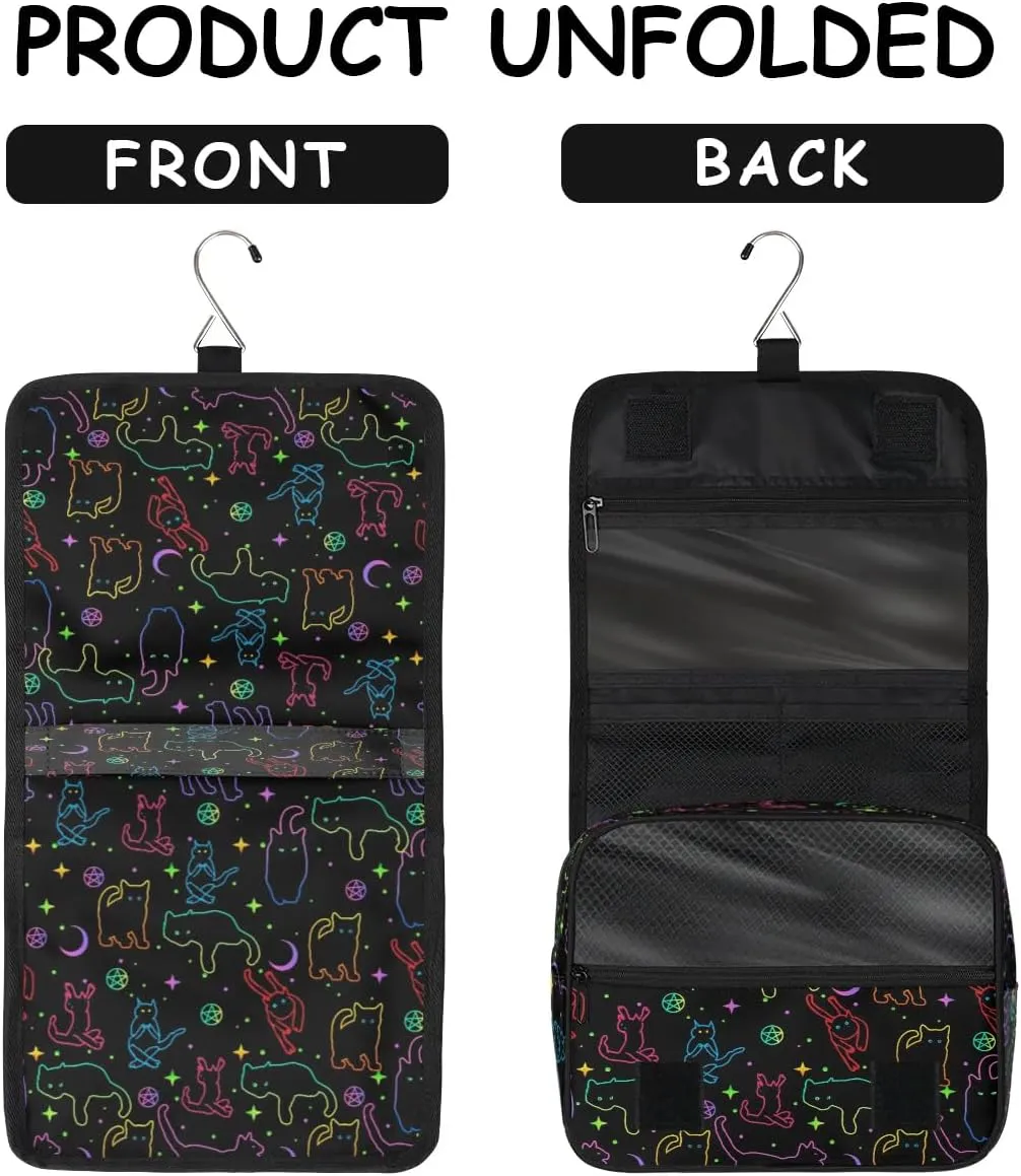 Black Cats Hanging Toiletry Bag, Spacious Travel Toiletry Bag for Women Men, Cosmetic Bags for Women, Travel Makeup Bag Suitable for Business, Camping, and Fitness