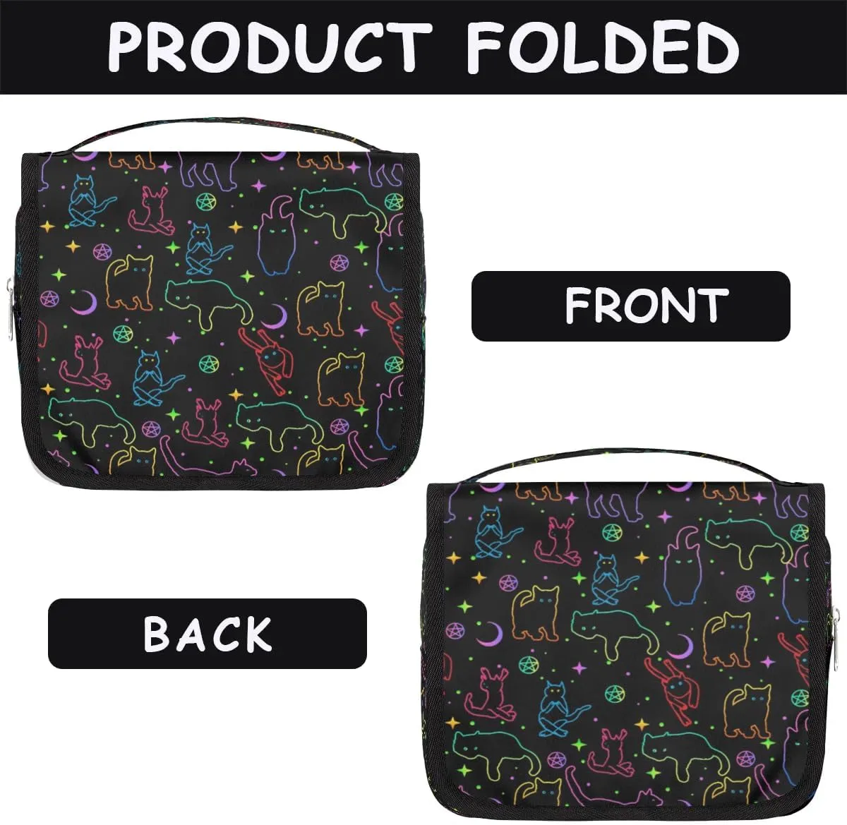 Black Cats Hanging Toiletry Bag, Spacious Travel Toiletry Bag for Women Men, Cosmetic Bags for Women, Travel Makeup Bag Suitable for Business, Camping, and Fitness