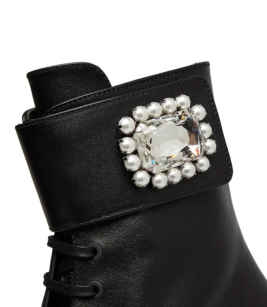 Black jewel buckle calfskin ankle boots
