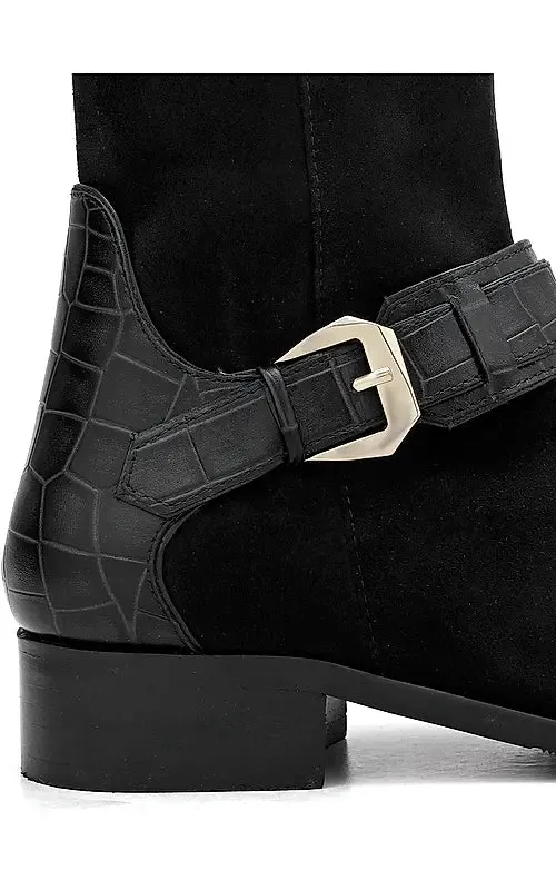 Black Suede Leather Ankle Boots