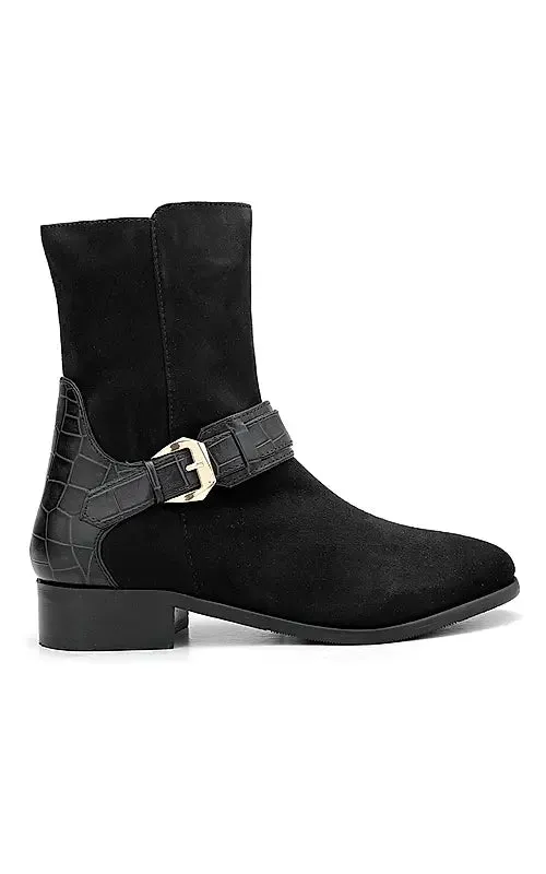 Black Suede Leather Ankle Boots