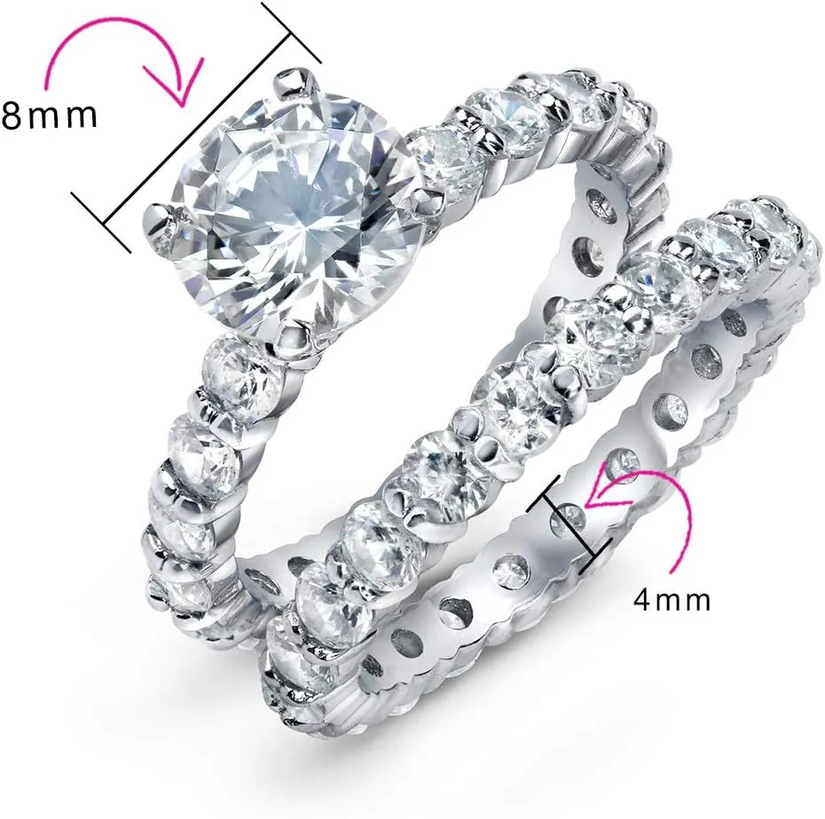 Bling Jewelry Personalize Timeless Promise 1.75CT AAA CZ Round Brilliant Cut Solitaire Engagement Ring For Women Cubic Zirconia Pave Thin Band .925 Sterling Silver Customizable