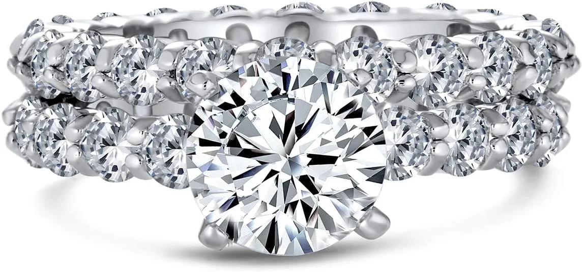 Bling Jewelry Personalize Timeless Promise 1.75CT AAA CZ Round Brilliant Cut Solitaire Engagement Ring For Women Cubic Zirconia Pave Thin Band .925 Sterling Silver Customizable
