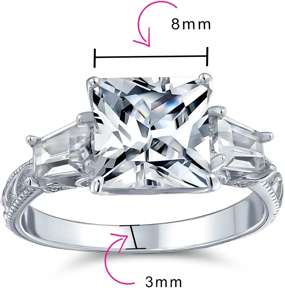 Bling Jewelry Timeless Classic Personalized Simple AAA CZ Square Princess Cut Solitaire Promise Engagement Ring for Women With .925 Sterling Silver Cubic Zirconia Pave Side Stone Band