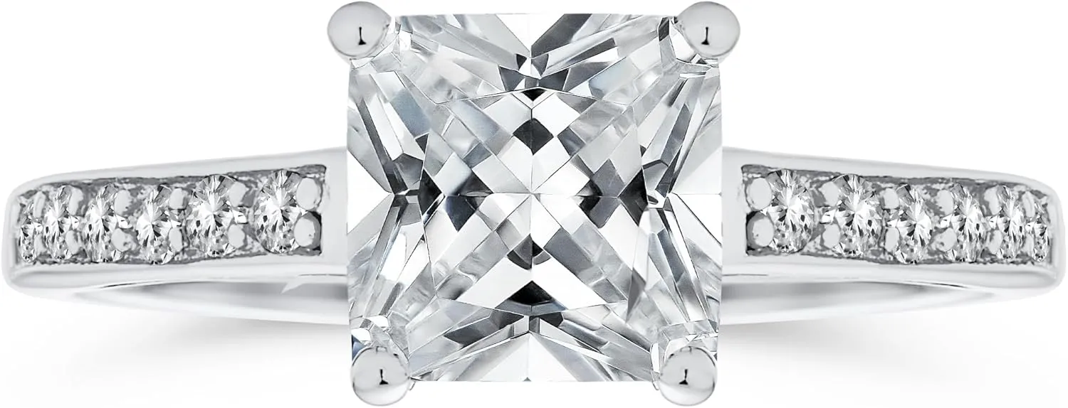Bling Jewelry Timeless Classic Personalized Simple AAA CZ Square Princess Cut Solitaire Promise Engagement Ring for Women With .925 Sterling Silver Cubic Zirconia Pave Side Stone Band
