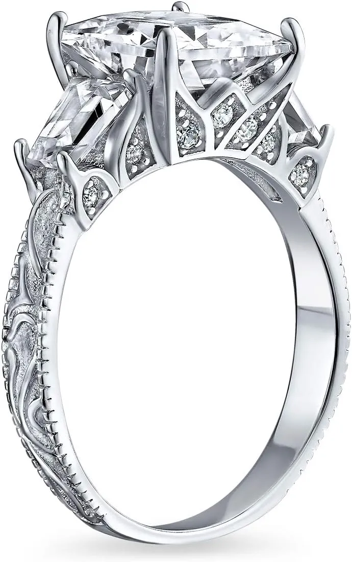 Bling Jewelry Timeless Classic Personalized Simple AAA CZ Square Princess Cut Solitaire Promise Engagement Ring for Women With .925 Sterling Silver Cubic Zirconia Pave Side Stone Band