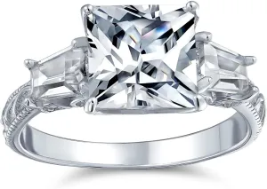 Bling Jewelry Timeless Classic Personalized Simple AAA CZ Square Princess Cut Solitaire Promise Engagement Ring for Women With .925 Sterling Silver Cubic Zirconia Pave Side Stone Band