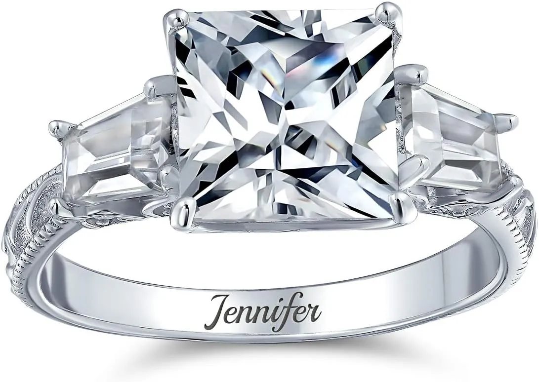 Bling Jewelry Timeless Classic Personalized Simple AAA CZ Square Princess Cut Solitaire Promise Engagement Ring for Women With .925 Sterling Silver Cubic Zirconia Pave Side Stone Band