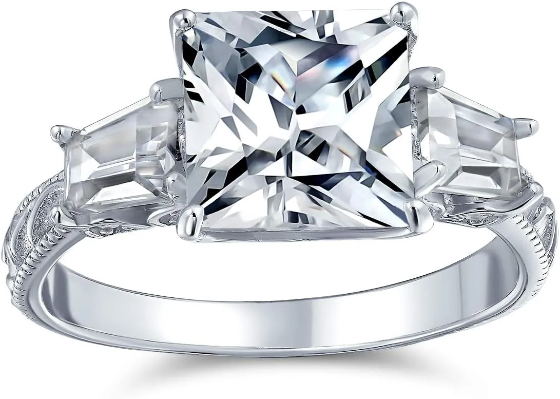 Bling Jewelry Timeless Classic Personalized Simple AAA CZ Square Princess Cut Solitaire Promise Engagement Ring for Women With .925 Sterling Silver Cubic Zirconia Pave Side Stone Band
