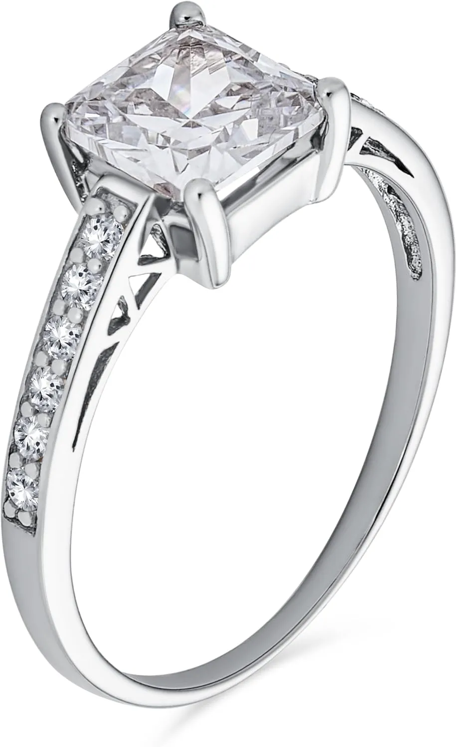 Bling Jewelry Timeless Classic Personalized Simple AAA CZ Square Princess Cut Solitaire Promise Engagement Ring for Women With .925 Sterling Silver Cubic Zirconia Pave Side Stone Band