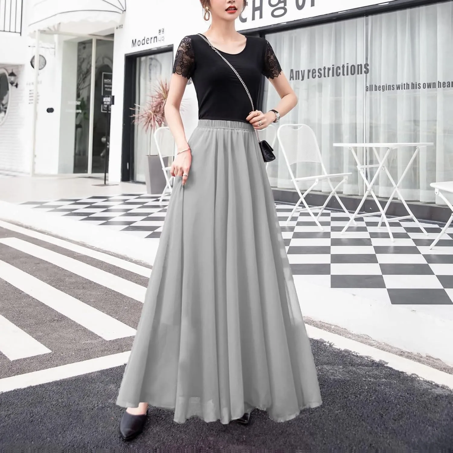 Boho Skirts for Women Summer Lightweight Sheer High Elastic Waist Pleated Loose Mesh Long Skirts for Going Out Outfits