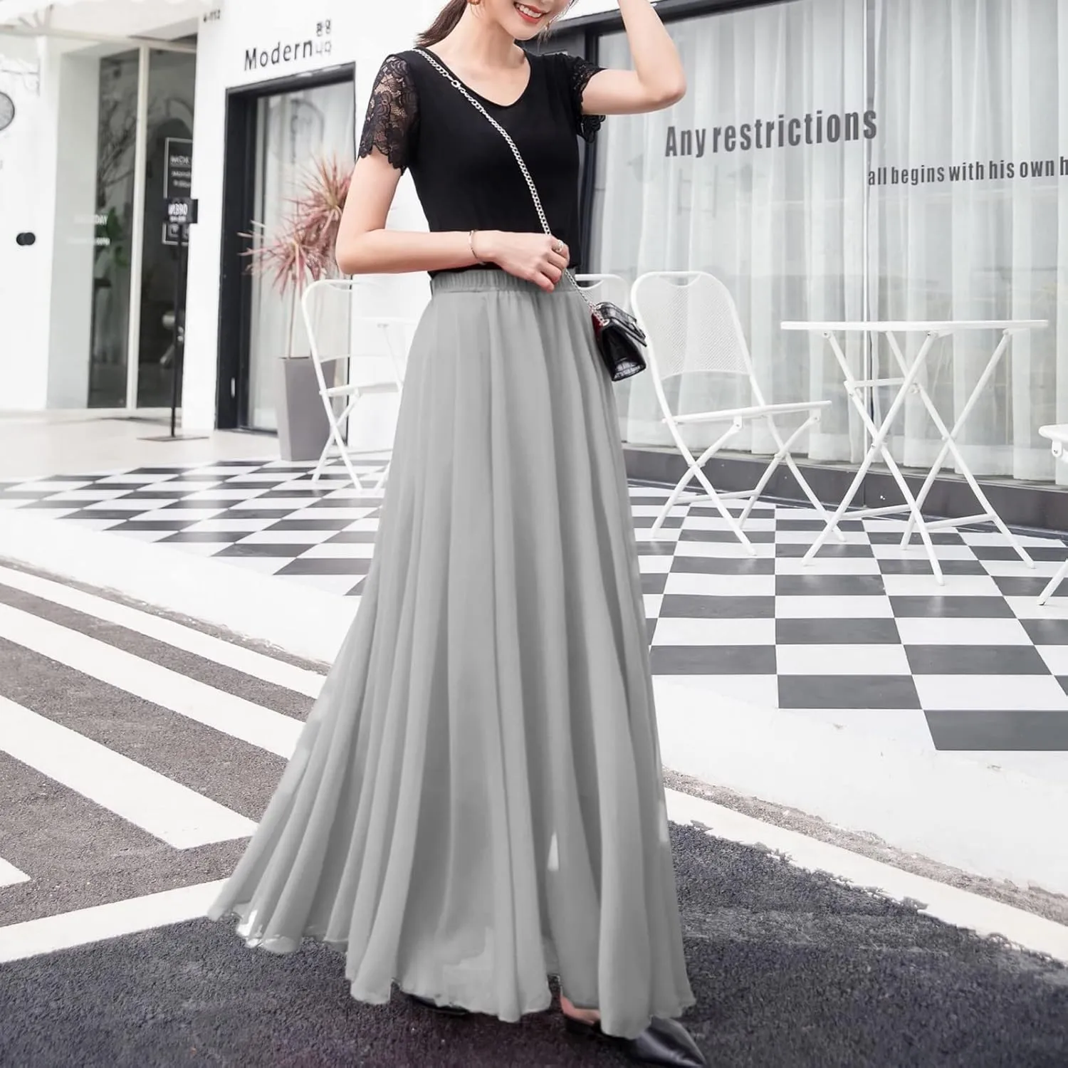 Boho Skirts for Women Summer Lightweight Sheer High Elastic Waist Pleated Loose Mesh Long Skirts for Going Out Outfits