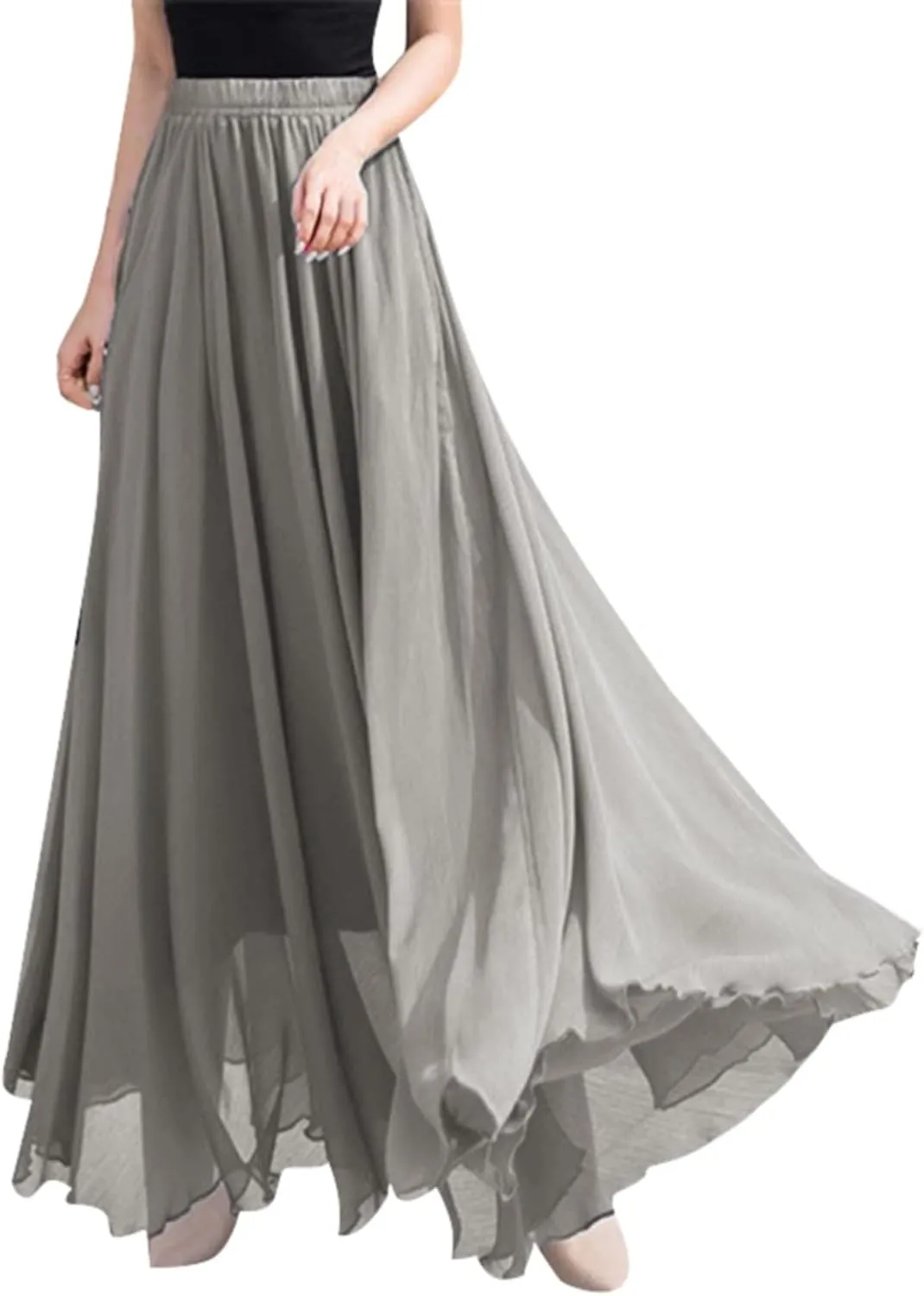 Boho Skirts for Women Summer Lightweight Sheer High Elastic Waist Pleated Loose Mesh Long Skirts for Going Out Outfits