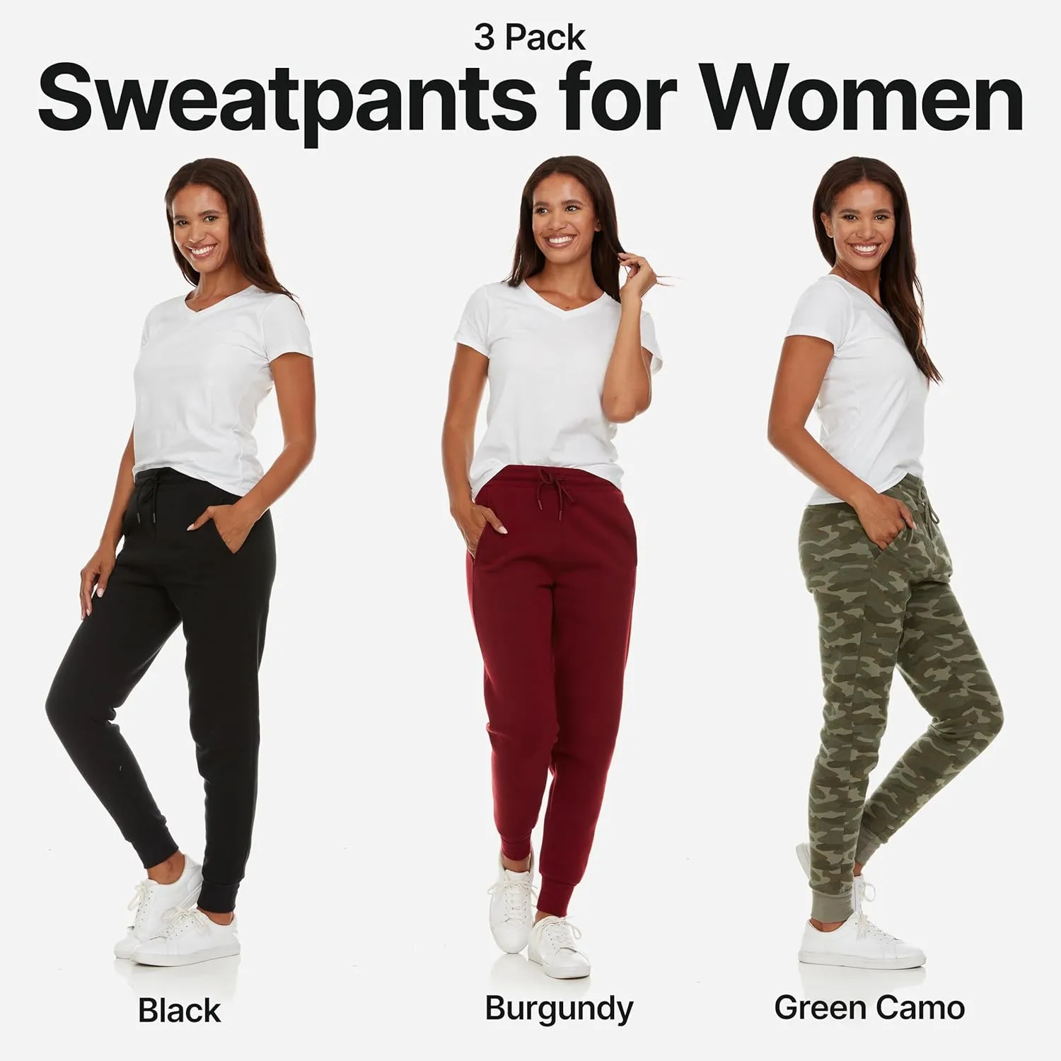 BottomLine 3 Pack Sweatpants Women, Comfortable Womens Sweatpants, Fleece Womens Joggers (Available in Plus)
