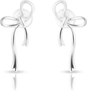 Bow Earrings for Women, Classic Ribbon Bow Stud Earrings Bow Knot Dangle Earrings Hoops Bowknot Jewelry for Women Girls Birthday Jewelry Gifts(Silver)