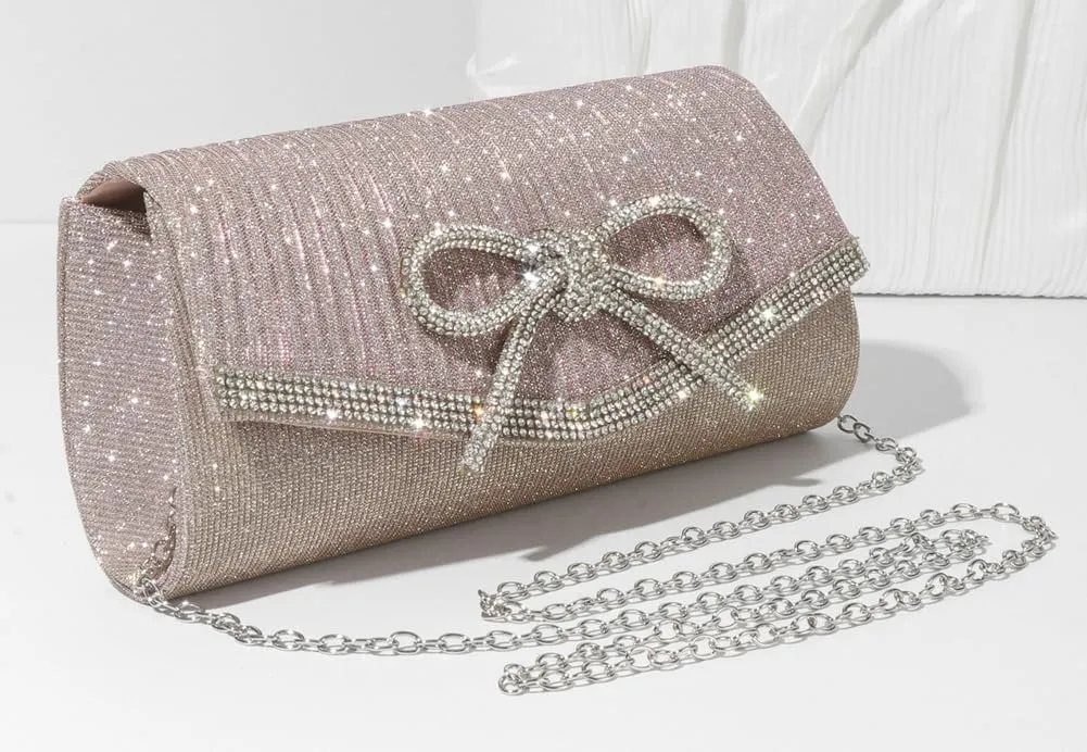 Bow Evening Bag Sparkly Clutch Purses for Women Bow Rhinestone Handbag Tote Shoulder Purse Wedding Glitter Clutch Satchels