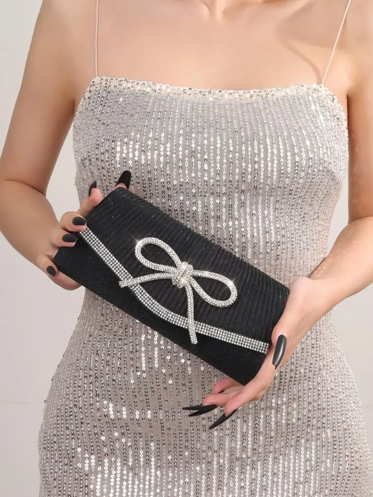 Bow Evening Bag Sparkly Clutch Purses for Women Bow Rhinestone Handbag Tote Shoulder Purse Wedding Glitter Clutch Satchels