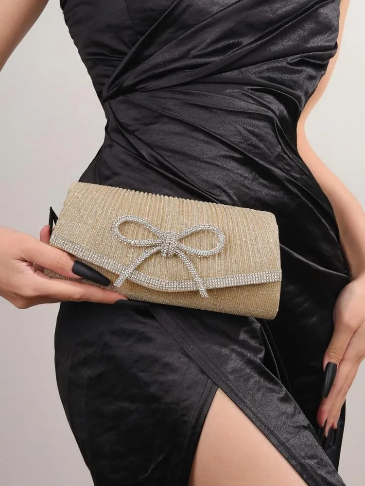 Bow Evening Bag Sparkly Clutch Purses for Women Bow Rhinestone Handbag Tote Shoulder Purse Wedding Glitter Clutch Satchels