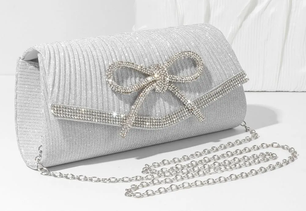 Bow Evening Bag Sparkly Clutch Purses for Women Bow Rhinestone Handbag Tote Shoulder Purse Wedding Glitter Clutch Satchels