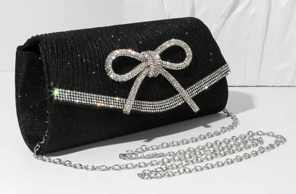 Bow Evening Bag Sparkly Clutch Purses for Women Bow Rhinestone Handbag Tote Shoulder Purse Wedding Glitter Clutch Satchels