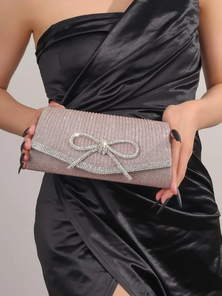 Bow Evening Bag Sparkly Clutch Purses for Women Bow Rhinestone Handbag Tote Shoulder Purse Wedding Glitter Clutch Satchels