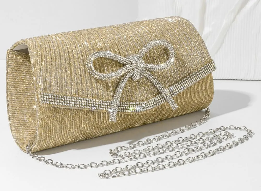 Bow Evening Bag Sparkly Clutch Purses for Women Bow Rhinestone Handbag Tote Shoulder Purse Wedding Glitter Clutch Satchels
