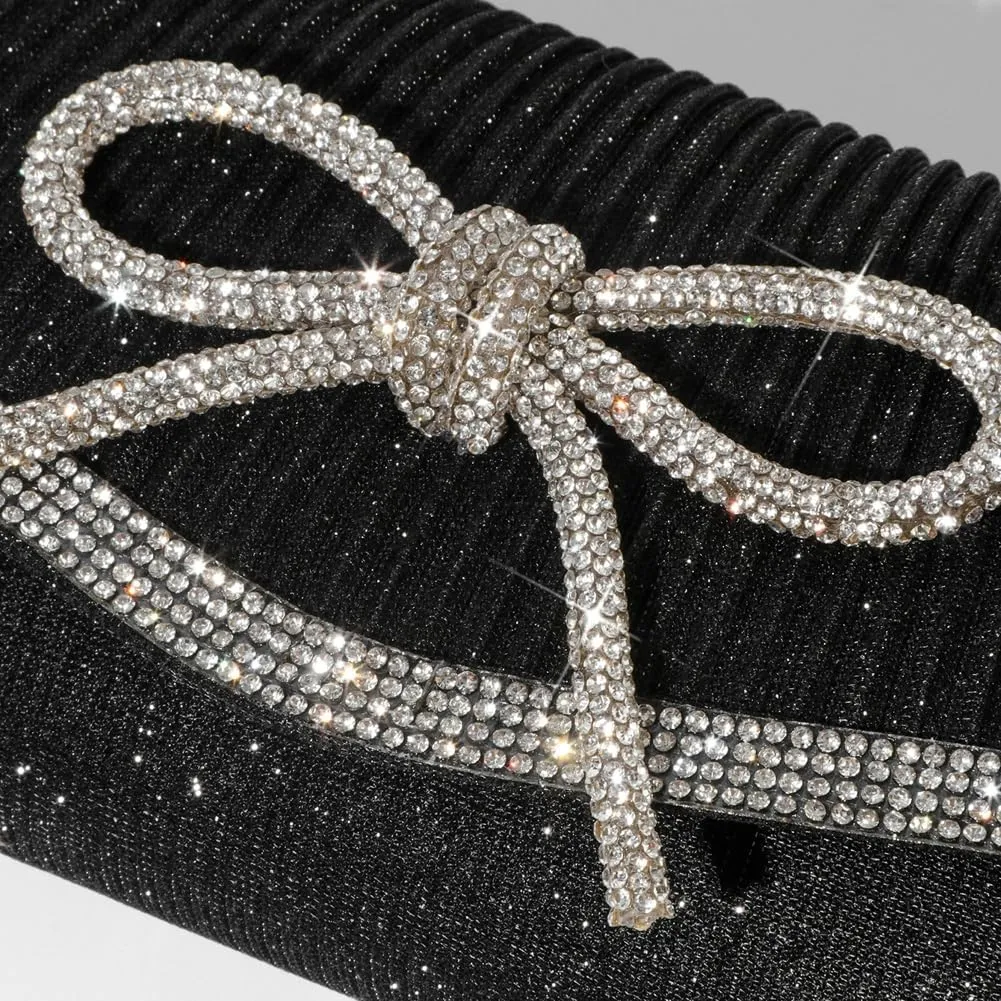Bow Evening Bag Sparkly Clutch Purses for Women Bow Rhinestone Handbag Tote Shoulder Purse Wedding Glitter Clutch Satchels