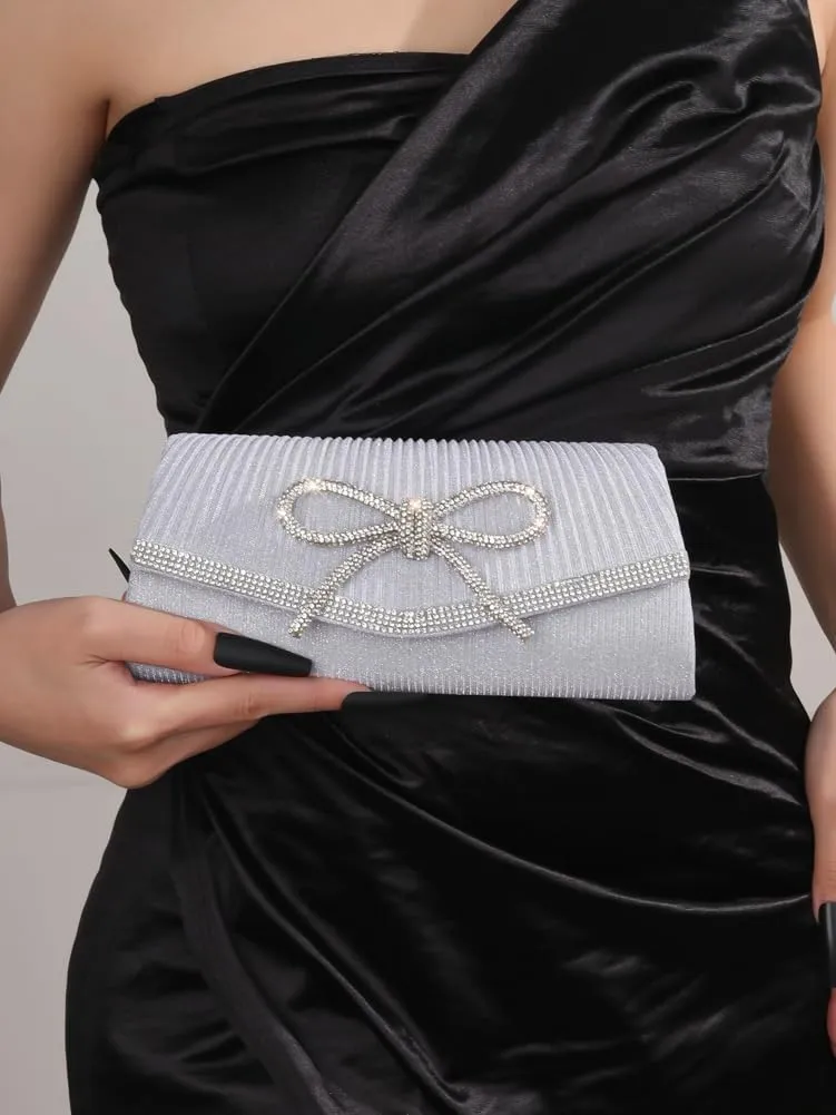 Bow Evening Bag Sparkly Clutch Purses for Women Bow Rhinestone Handbag Tote Shoulder Purse Wedding Glitter Clutch Satchels