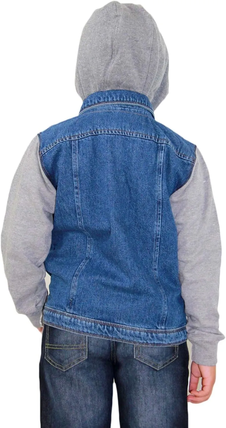 Boys Denim Jacket Long Sleeves Fleece Comfortable Button Closure Hooded Jackets Coat For Every Party Age 2-14