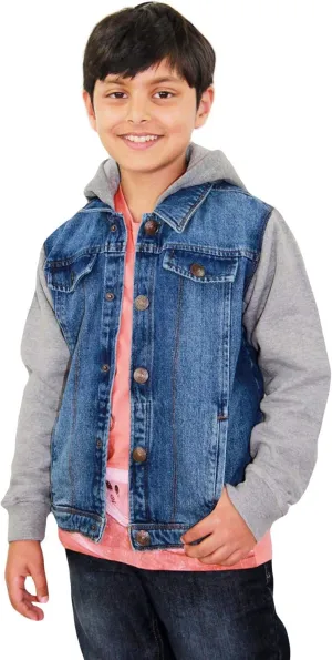 Boys Denim Jacket Long Sleeves Fleece Comfortable Button Closure Hooded Jackets Coat For Every Party Age 2-14