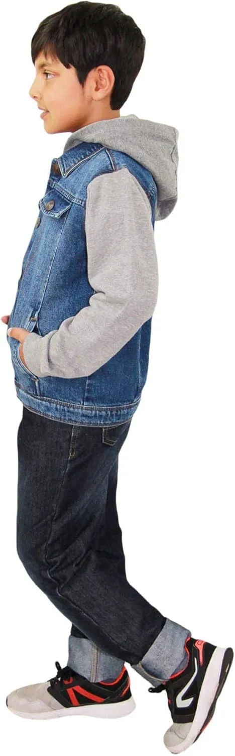 Boys Denim Jacket Long Sleeves Fleece Comfortable Button Closure Hooded Jackets Coat For Every Party Age 2-14