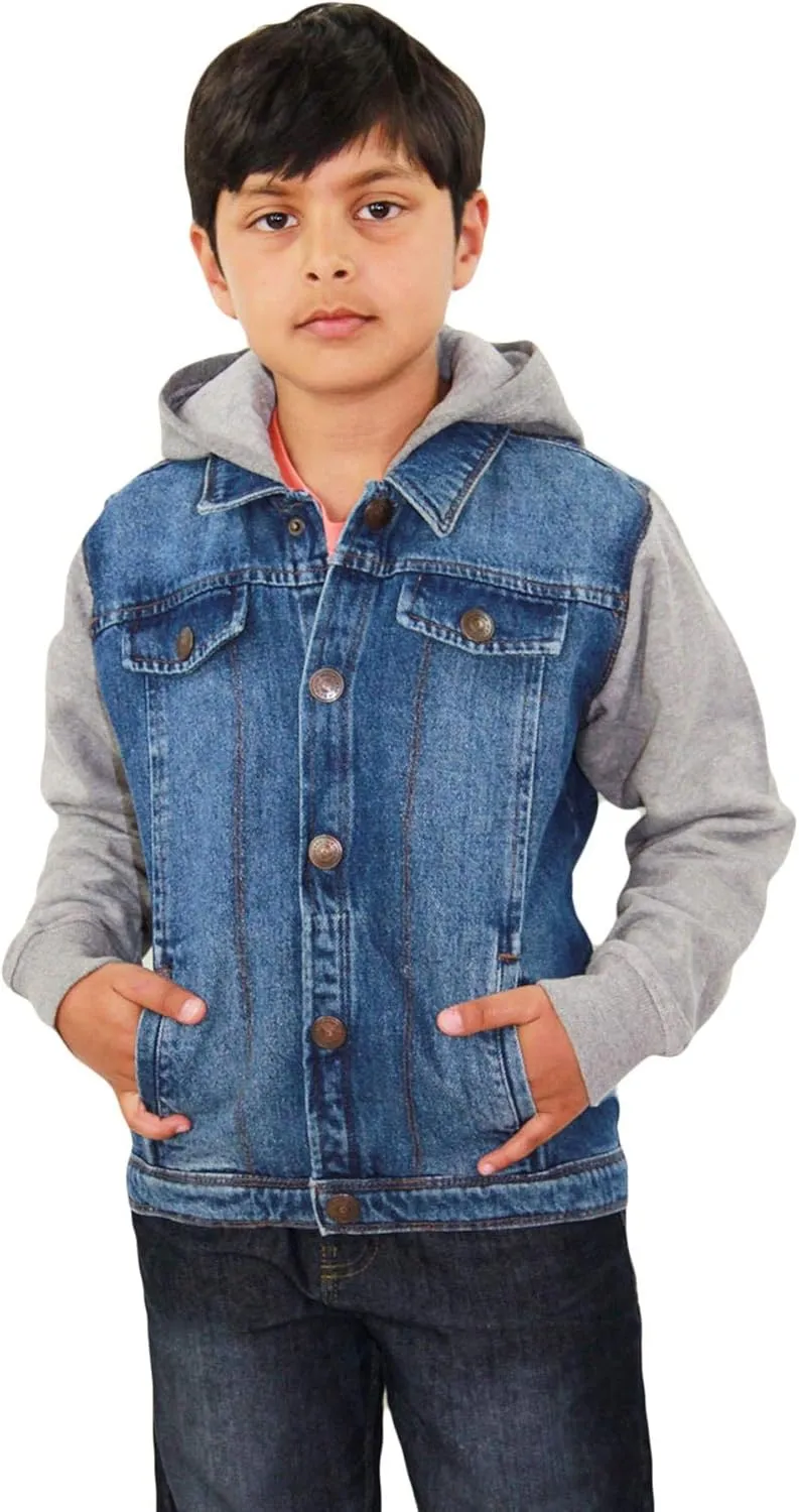 Boys Denim Jacket Long Sleeves Fleece Comfortable Button Closure Hooded Jackets Coat For Every Party Age 2-14