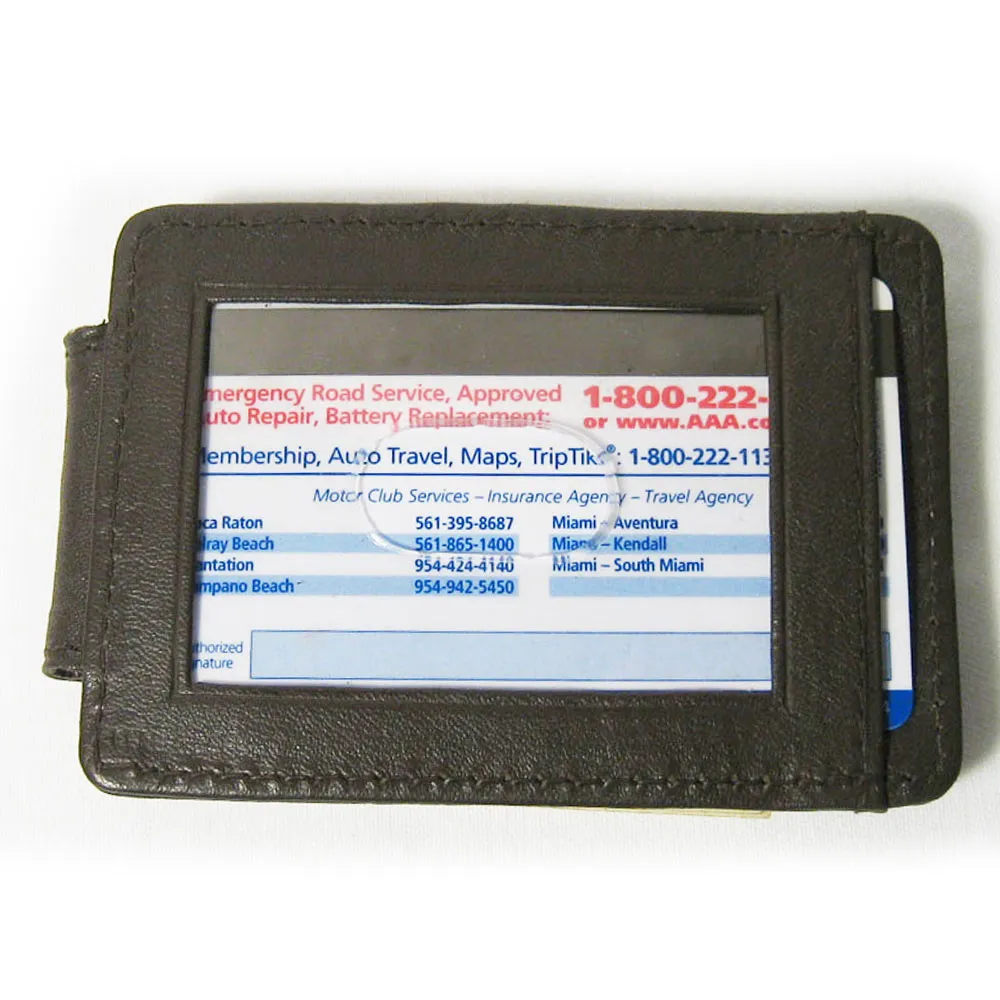 BROWN LEATHER MONEY MAGNETIC CLIP WALLET CREDIT CARD ID HOLDER MENS BILL SLIM !!