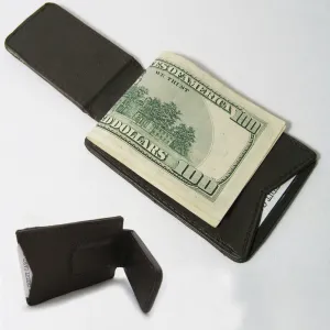 BROWN LEATHER MONEY MAGNETIC CLIP WALLET CREDIT CARD ID HOLDER MENS BILL SLIM !!