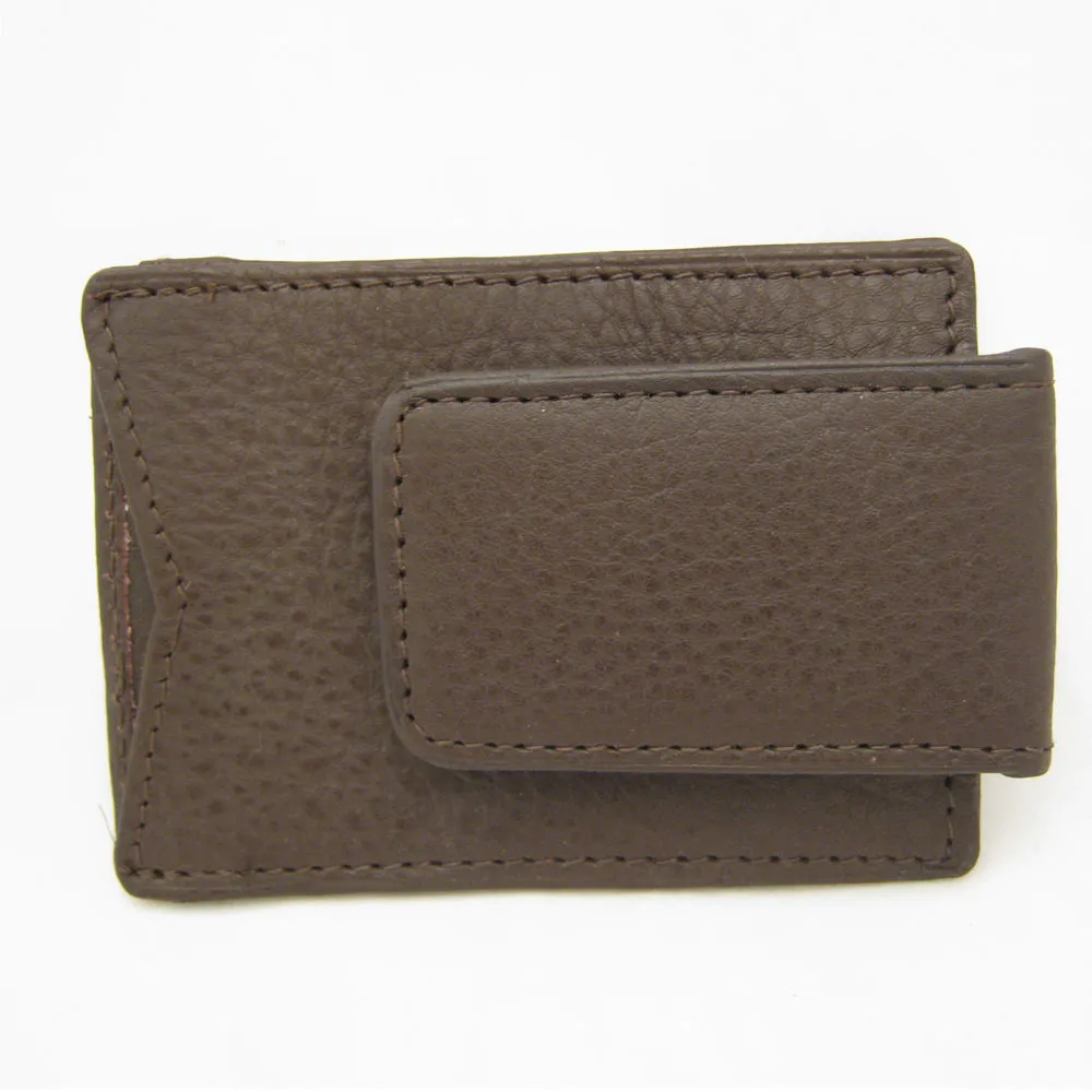 BROWN LEATHER MONEY MAGNETIC CLIP WALLET CREDIT CARD ID HOLDER MENS BILL SLIM !!