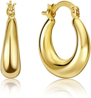 BSD Treasure 18K Chunky Earrings for Women - Dupe Earring Design - 18K Gold Plated Brass Hoop - Hypoallergenic for Sensitive Skin - Sturdy Post - Popular Classic Jewelry Gifts for Women