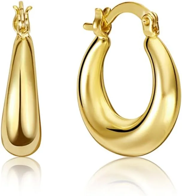 BSD Treasure 18K Chunky Earrings for Women - Dupe Earring Design - 18K Gold Plated Brass Hoop - Hypoallergenic for Sensitive Skin - Sturdy Post - Popular Classic Jewelry Gifts for Women