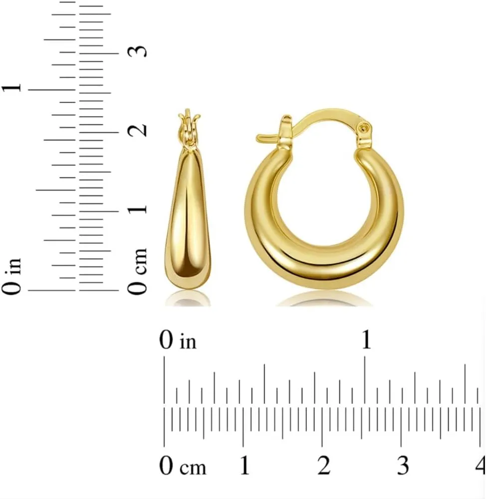BSD Treasure 18K Chunky Earrings for Women - Dupe Earring Design - 18K Gold Plated Brass Hoop - Hypoallergenic for Sensitive Skin - Sturdy Post - Popular Classic Jewelry Gifts for Women