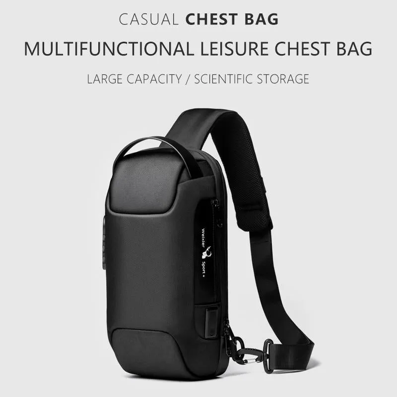 Canvas Anti Theft Chest Bag For Men Blue One Shoulder Design
