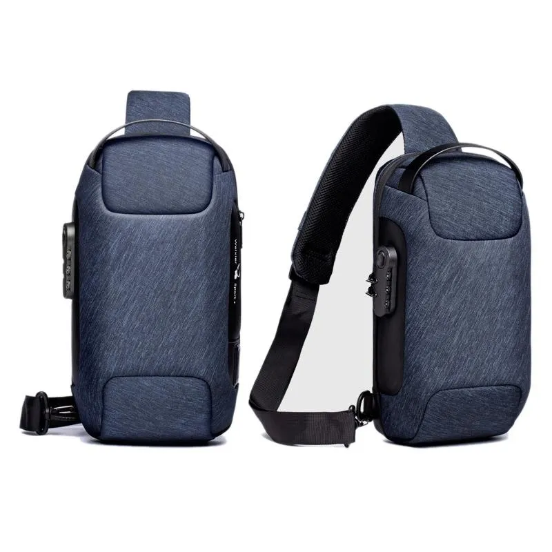 Canvas Anti Theft Chest Bag For Men Blue One Shoulder Design
